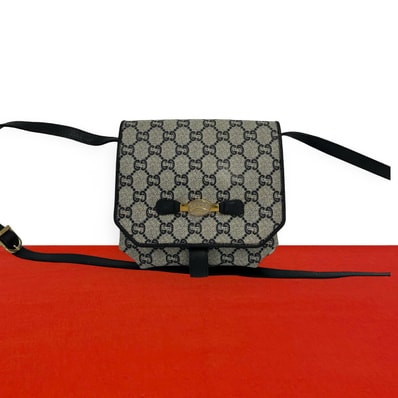 GUCCI グッチ グッチプラス ロゴ 金具 レザー PVC ショルダーバッグ ネイビー
258-5