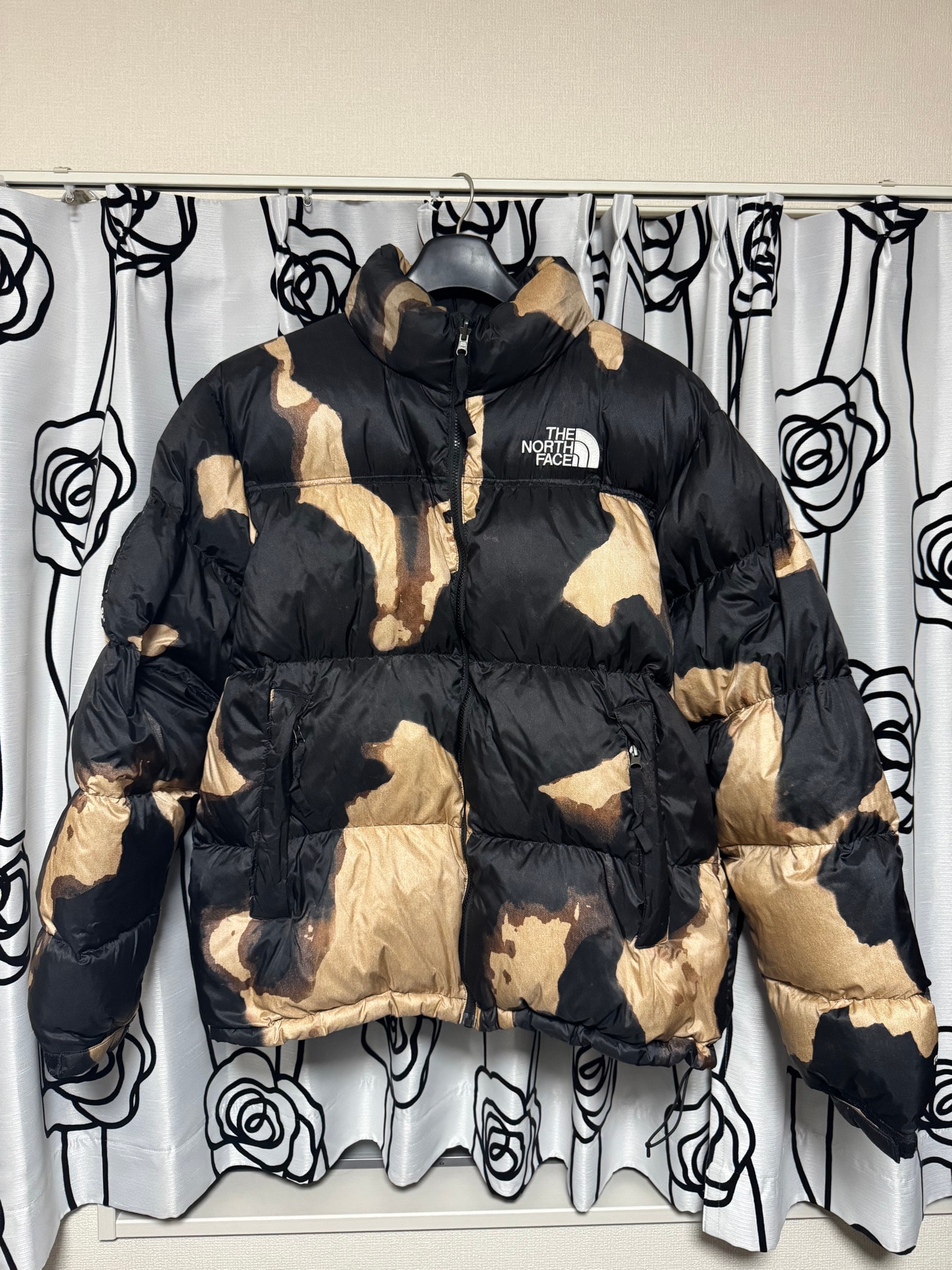 Supreme x The North Face Bleached Denim Print Nuptse Jacket "Black"