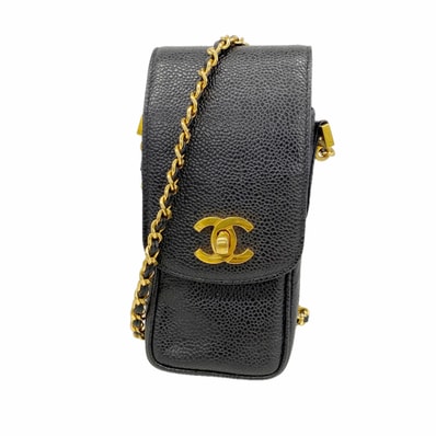 【6ic3659】シャネル ショルダーバッグ チェーンショルダー キャビアスキン ブラック ゴールド金具【中古】レディース