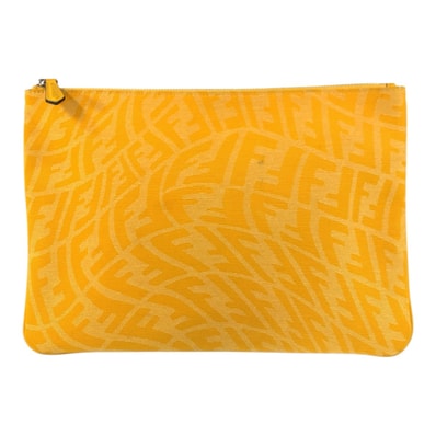 FENDI フェンディ FFヴァーティゴ イエロー シルバー金具 キャンバス クラッチバッグ セカンドバッグ 600648 【中古】
