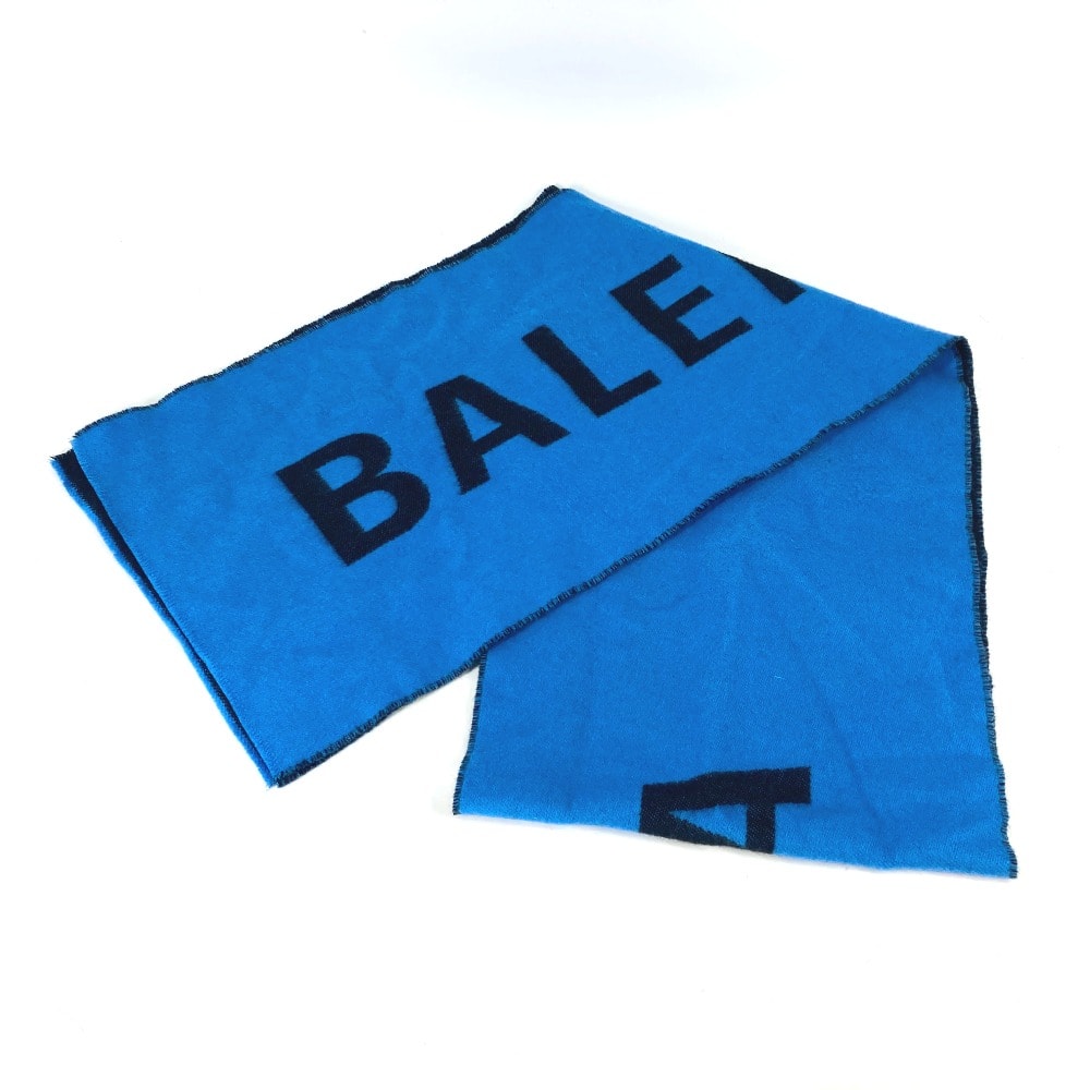 バレンシアガ BALENCIAGA ロゴ バイカラー マフラー ウール ブルー