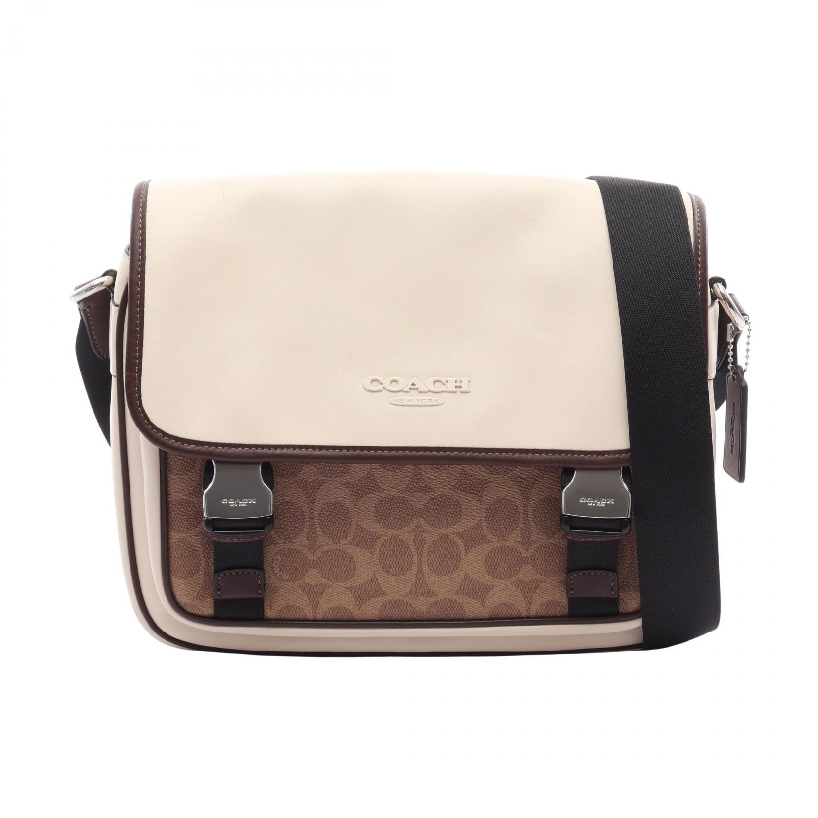 コーチ COACH レーサー メッセンジャー カラーブロック シグネチャー ショルダーバッグ バッグ レザー PVCコーティングキャンバス レディース ホワイト系 / ブラウン系 / ベージュ系 CT753 【中古】
