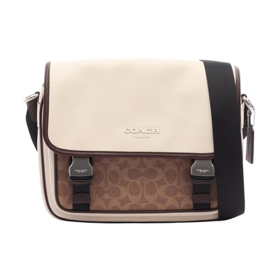 コーチ COACH レーサー メッセンジャー カラーブロック シグネチャー ショルダーバッグ バッグ レザー PVCコーティングキャンバス レディース ホワイト系 / ブラウン系 / ベージュ系 CT753 【中古】