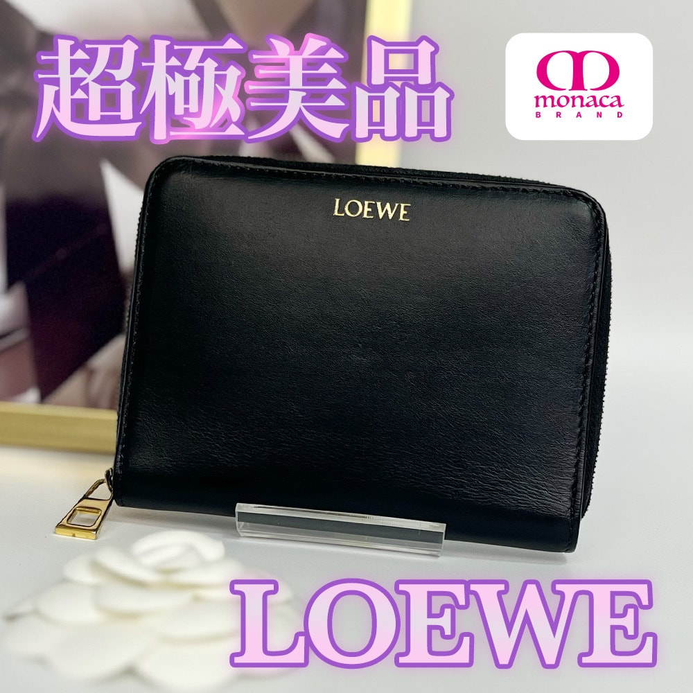 超極美品 LOEWE ノット コンパクト ジップウォレット ブラック レディース メンズ