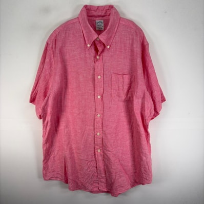 古着 ブルックスブラザーズ Brooks Brothers 半袖シャツ 胸ポケット XL ピンク系 無地 メンズ