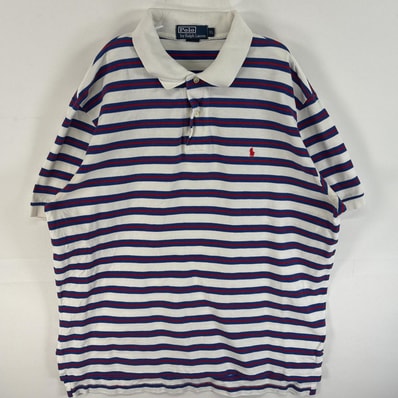 古着 90's/90年代 ポロバイラルフローレン Polo by Ralph Lauren 鹿の子 半袖 ポロシャツ ワンポイント ロゴ 刺繍 大きいサイズ 2ボタン XL ホワイト系 マルチカラー メンズ