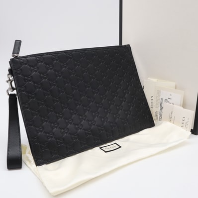 極美品 GUCCI グッチ グッチシマ レザー クラッチバッグ 473963 クラッチバッグ ブラック カーフレザー メンズ