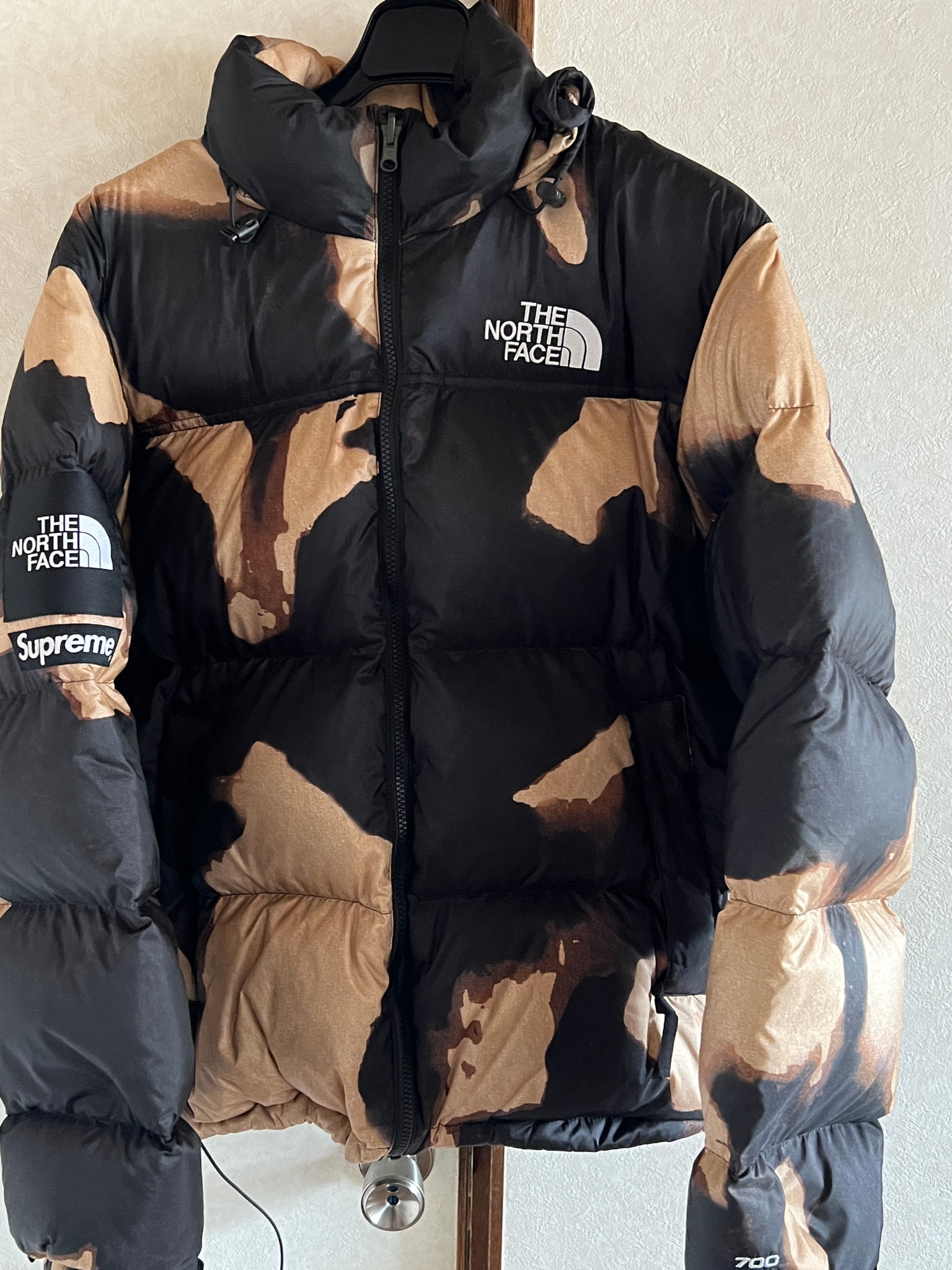 Supreme x The North Face Bleached Denim Print Nuptse Jacket "Black"