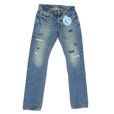 HYSTERIC GLAMOUR ヒステリックグラマー 26AW 0263AP23 スタッズ ダメージ SP加工 セルビッチ 隠しリベット 革パッチ 小窓デニムパンツ インディゴブルー系 30【新古品】【未使用】【中古】