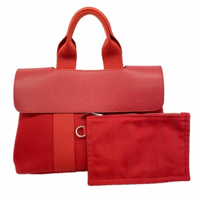 【6kb0918】エルメス トートバッグ ヴァルパライソPM トワルシェブロン レッド シルバー金具 □J刻印【中古】レディース