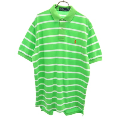 Polo by Ralph Lauren ポロバイラルフローレン ボーダー柄 半袖 ポロシャツ M グリーン系 鹿の子地