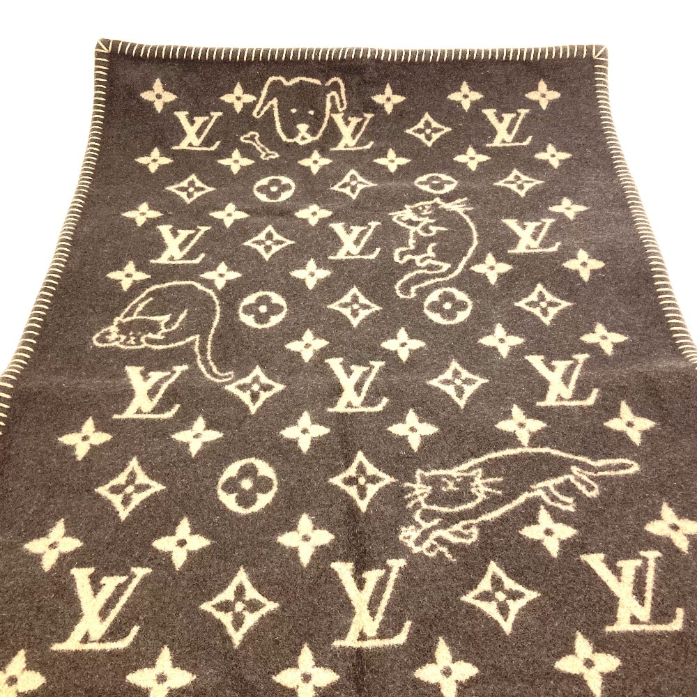 ルイヴィトン LOUIS VUITTON クヴェルチュール スモール キャットグラム MP2260 毛布 インテリア 猫 アニマル ブランケット ウール ブラウン
