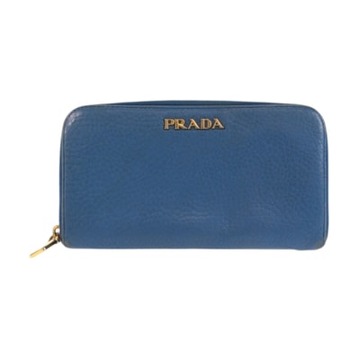 PRADA プラダ ブルー ゴールド金具 レザー 長財布 ロングウォレット 601613 【中古】