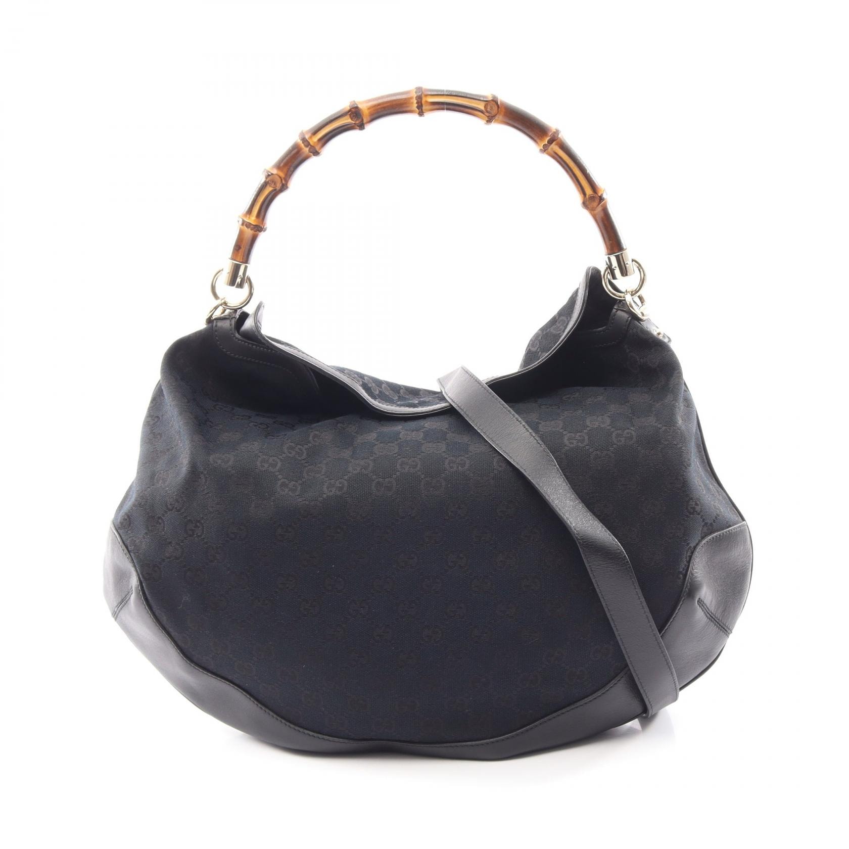 グッチ GUCCI バンブー GGキャンバス 2WAY ハンドバッグ バッグ キャンバス レザー レディース ブラック系 【中古】