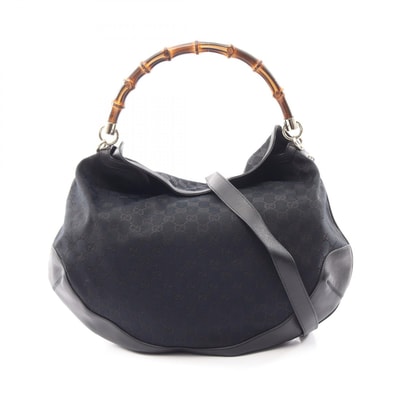 グッチ GUCCI バンブー GGキャンバス 2WAY ハンドバッグ バッグ キャンバス レザー レディース ブラック系 【中古】