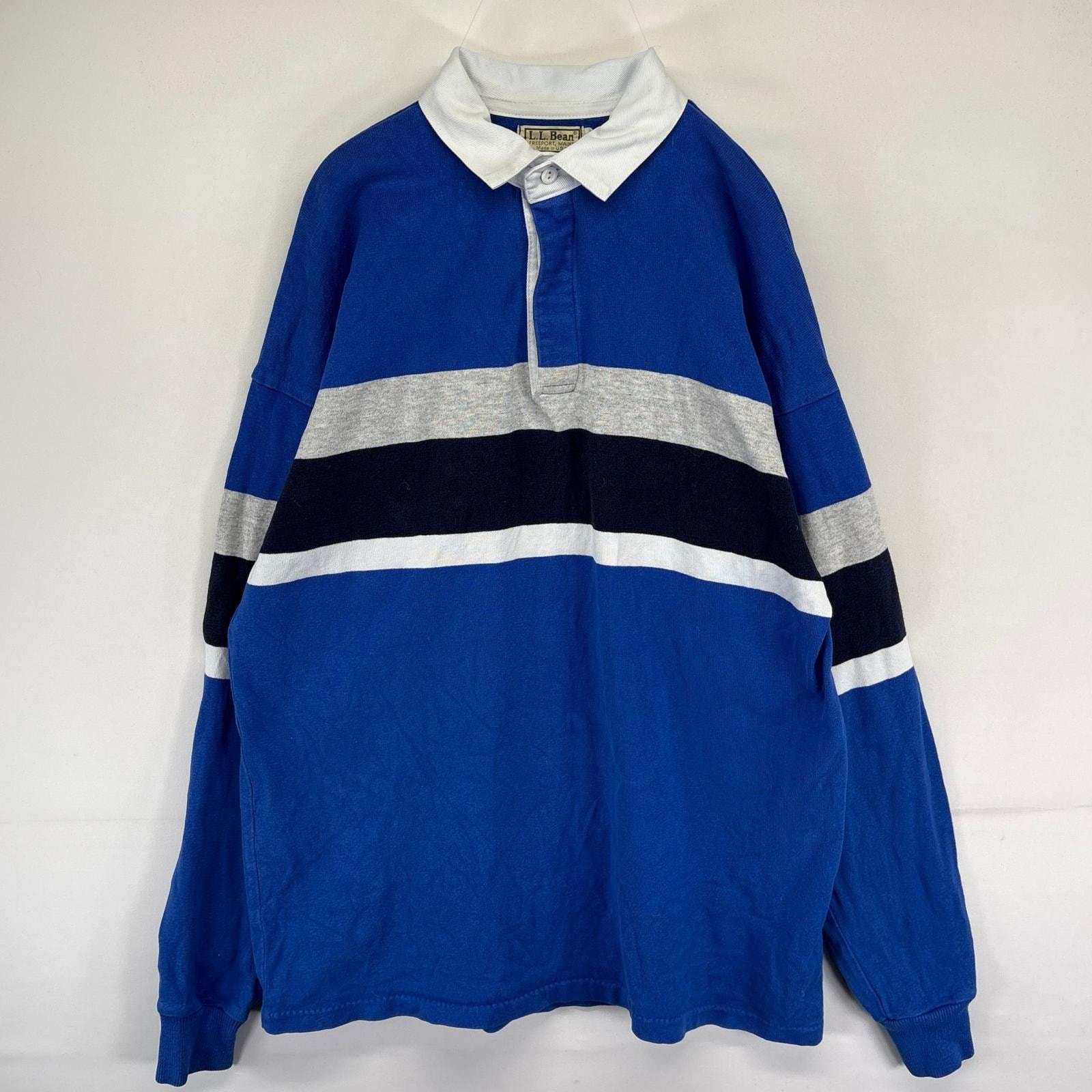 古着 80's/80年代 ヴィンテージ エルエルビーン L.L.Bean USA製 長袖シャツ ラガーシャツ プルオーバー XL ブルー系 ボーダー メンズ