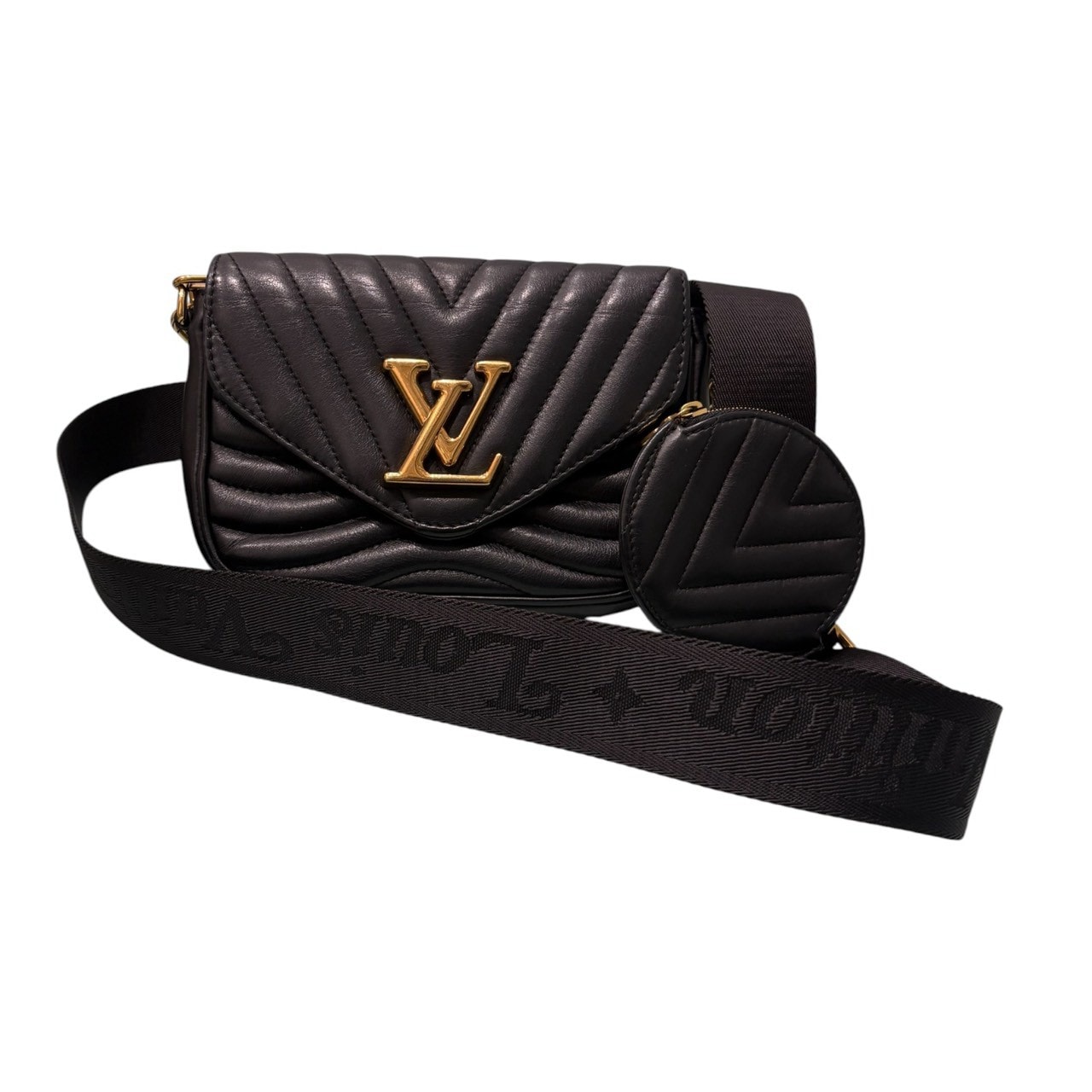 LOUIS VUITTON ルイヴィトン キルティングレザー ニューウェーブ ミュルティ ポシェット ブラック レザー ショルダーバッグ S1-00169 【中古】