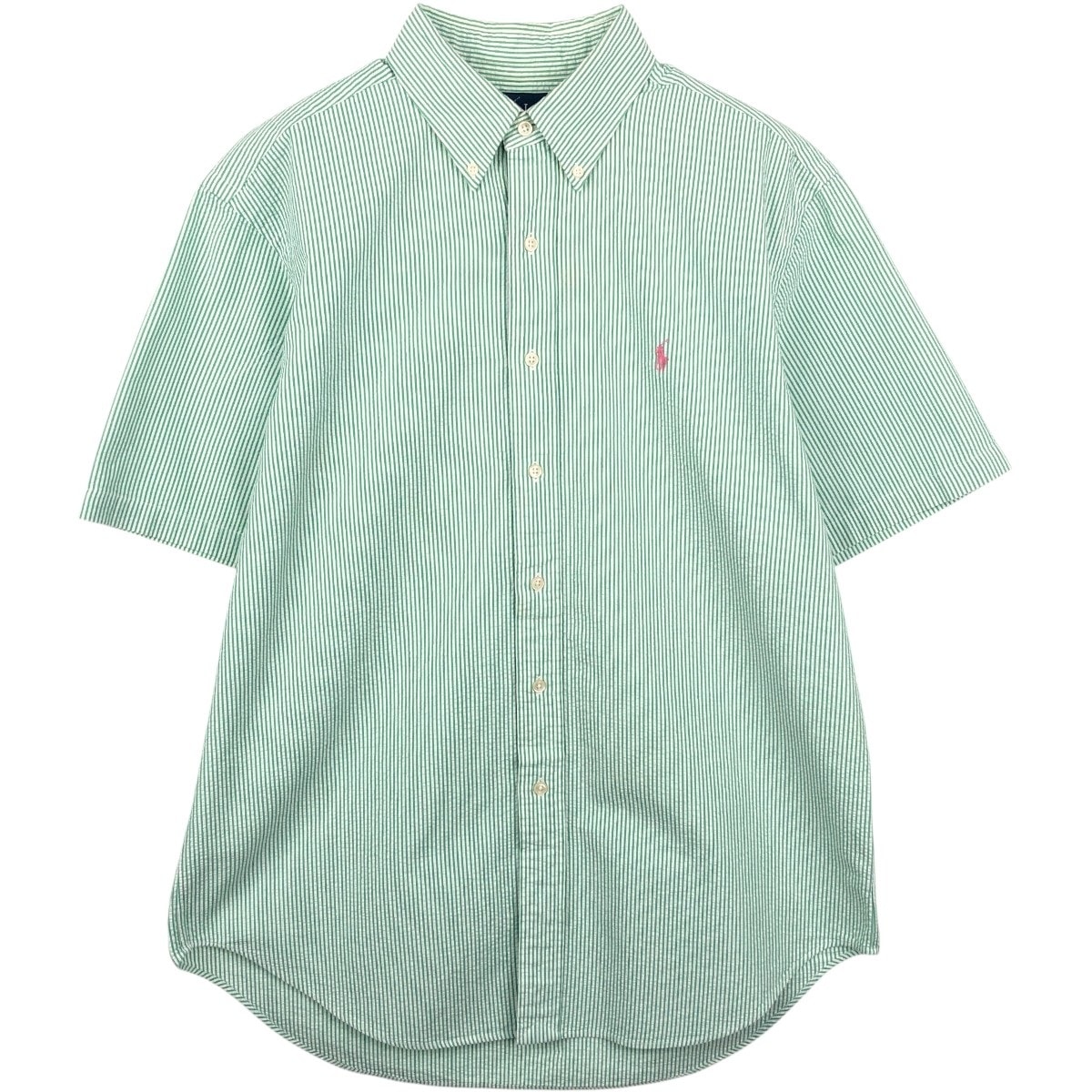 古着 ラルフローレン Ralph Lauren CLASSIC FIT クラシックフィット シアサッカー 半袖 ボタンダウン ストライプシャツ メンズL相当/eaa665074