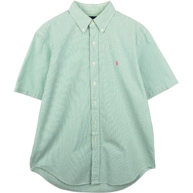 古着 ラルフローレン Ralph Lauren CLASSIC FIT クラシックフィット シアサッカー 半袖 ボタンダウン ストライプシャツ メンズL相当/eaa665074