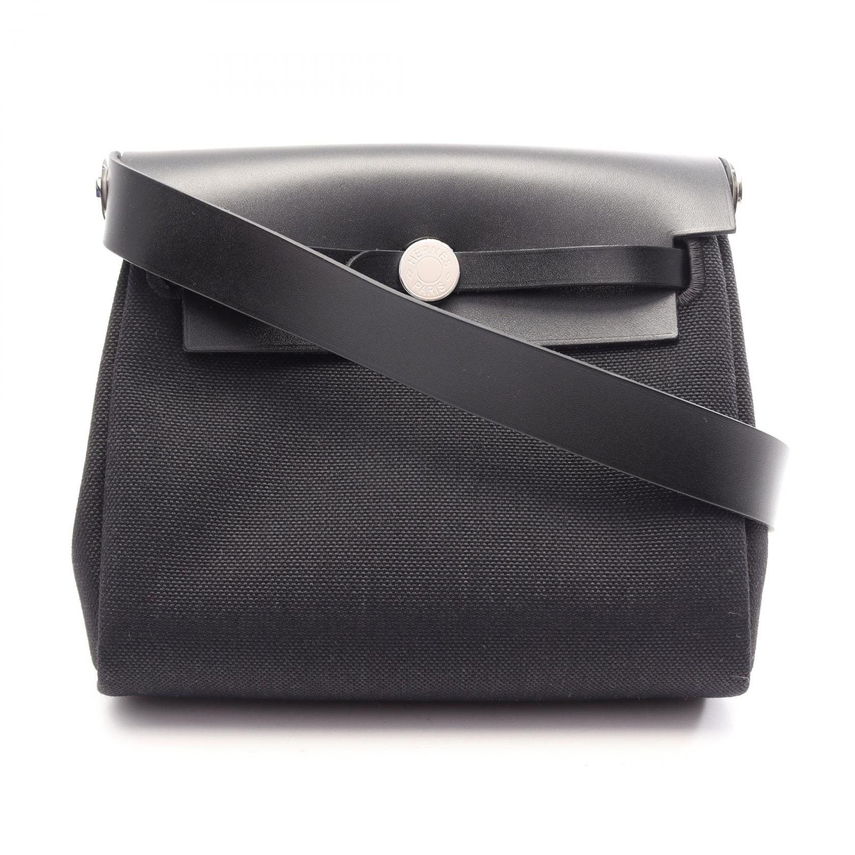 エルメス HERMES エールバッグジップ ミニ ショルダーバッグ バッグ キャンバス レザー ヴァッシュハンター トワルミリタリー レディース ブラック系 【中古】