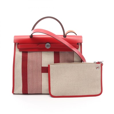 エルメス HERMES エールバッグジップPM Hヴィブラシオン 2WAY ハンドバッグ バッグ キャンバス レザー トワルドゥキャンプ / ヴァッシュハンター ヴァッシュハンター ボルドー D刻印(2019年製造) レディース ボルドー系