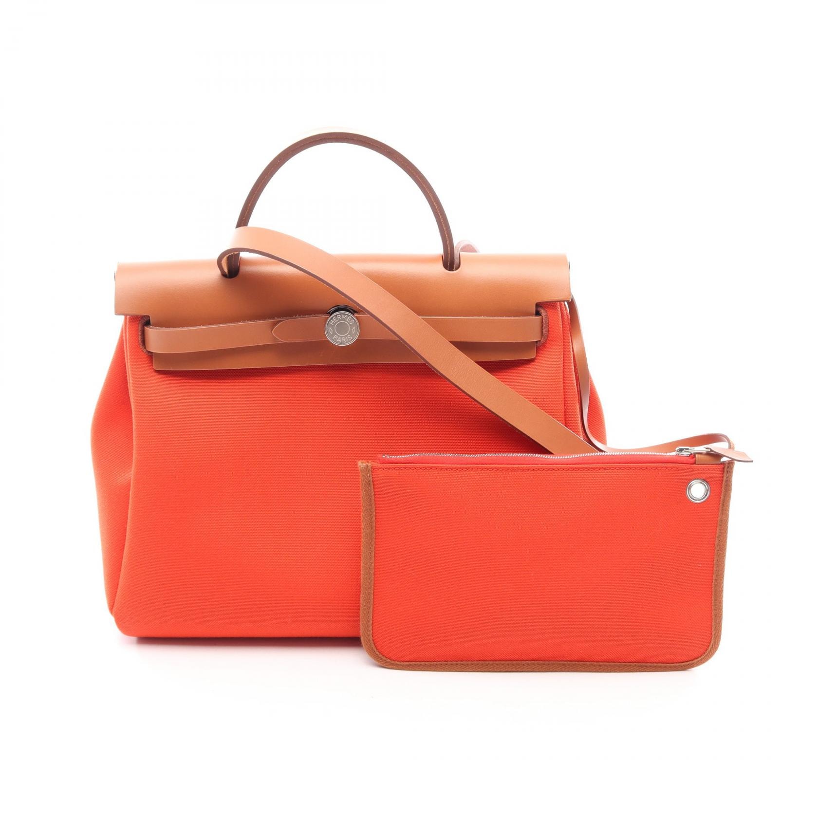 エルメス HERMES エールバッグジップPM 2WAY ハンドバッグ バッグ キャンバス レザー トワルミリタリー / ヴァッシュハンター トワルミリタリー カプシーヌ U刻印(2022年製造) レディース オレンジ系 / ブラウン系 / フォーヴ 【中古】