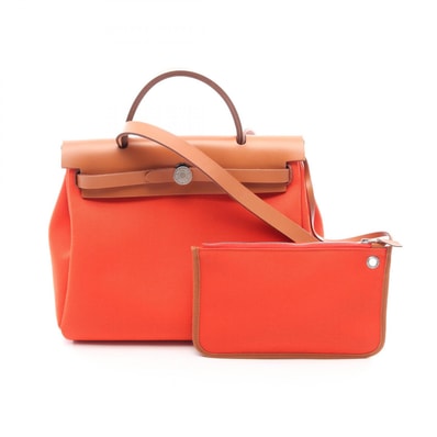 エルメス HERMES エールバッグジップPM 2WAY ハンドバッグ バッグ キャンバス レザー トワルミリタリー / ヴァッシュハンター トワルミリタリー カプシーヌ U刻印(2022年製造) レディース オレンジ系 / ブラウン系 / フォーヴ 【中古】
