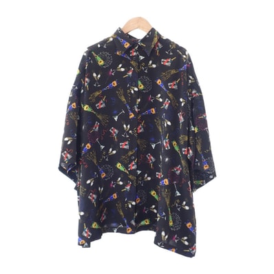 バレンシアガ BALENCIAGA セレブレーション プリント 36 半袖シャツ シルク ブラック メンズ【中古】【Aランク】