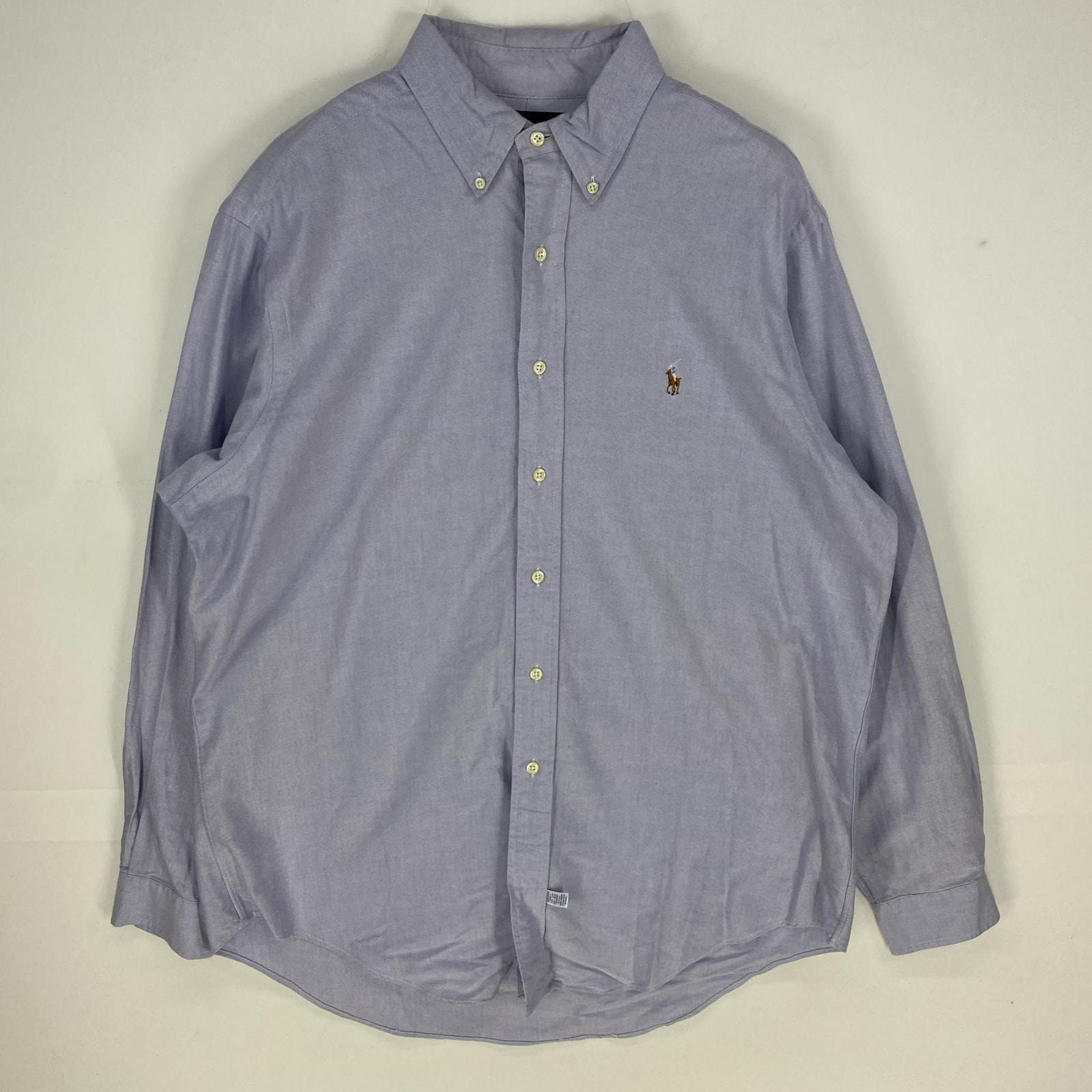 古着 90's/90年代 ラルフローレン RALPH LAUREN 長袖シャツ ボタンダウン ワンポイントロゴ ロングスリーブ L  パープル系 メンズ