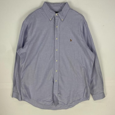 古着 90's/90年代 ラルフローレン RALPH LAUREN 長袖シャツ ボタンダウン ワンポイントロゴ ロングスリーブ L パープル系 メンズ