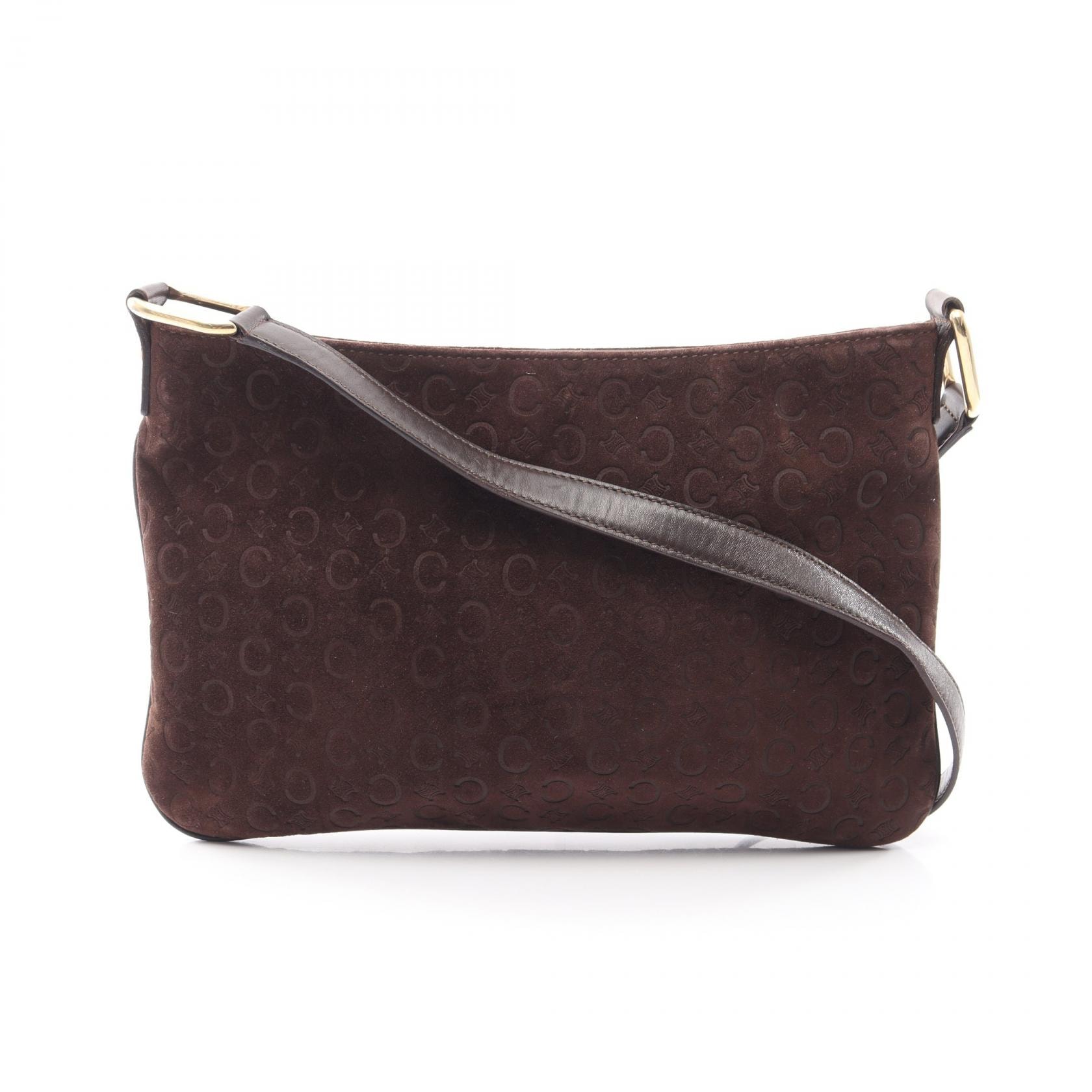 セリーヌ CELINE Cブラゾン ショルダーバッグ バッグ スウェード レザー レディース ブラウン系 【中古】