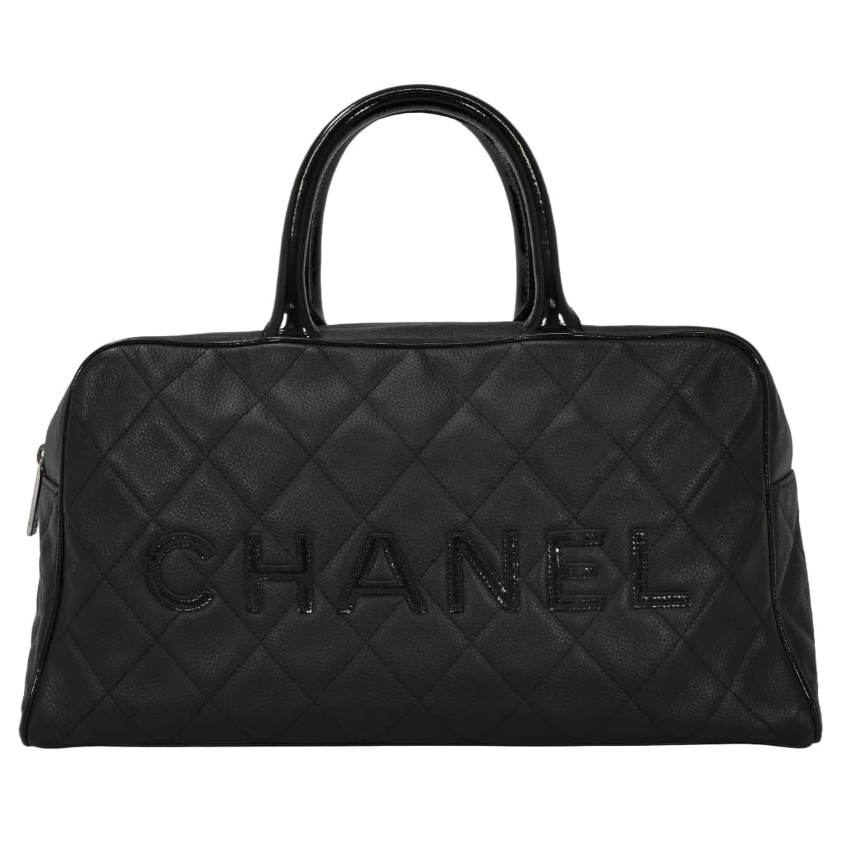 CHANEL シャネル ハンドバッグ ボウリング マトラッセ ロゴ 黒 (ブラック) グレインドカーフ(キャビアスキン) アンティークシルバー金具 A15685 Aランク【中古】