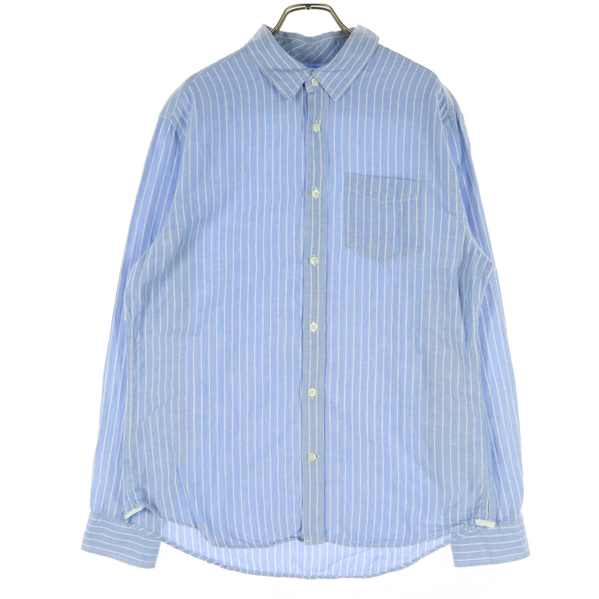 美品 GAP ギャップ ストライプ柄 長袖 リネンシャツ L ライトブルー