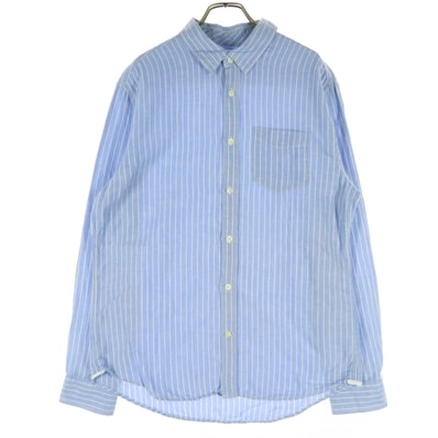 美品 GAP ギャップ ストライプ柄 長袖 リネンシャツ L ライトブルー