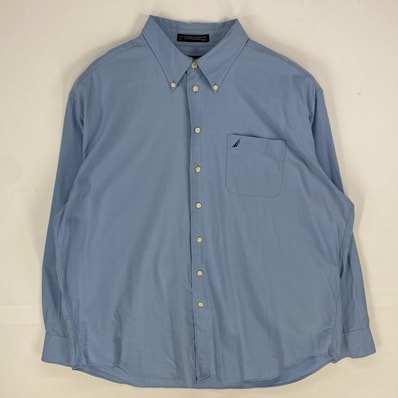 古着 ノーティカ NAUTICA 長袖シャツ ワンポイント 胸ポケット ボタンダウン ロングスリーブ ブルー系 メンズ