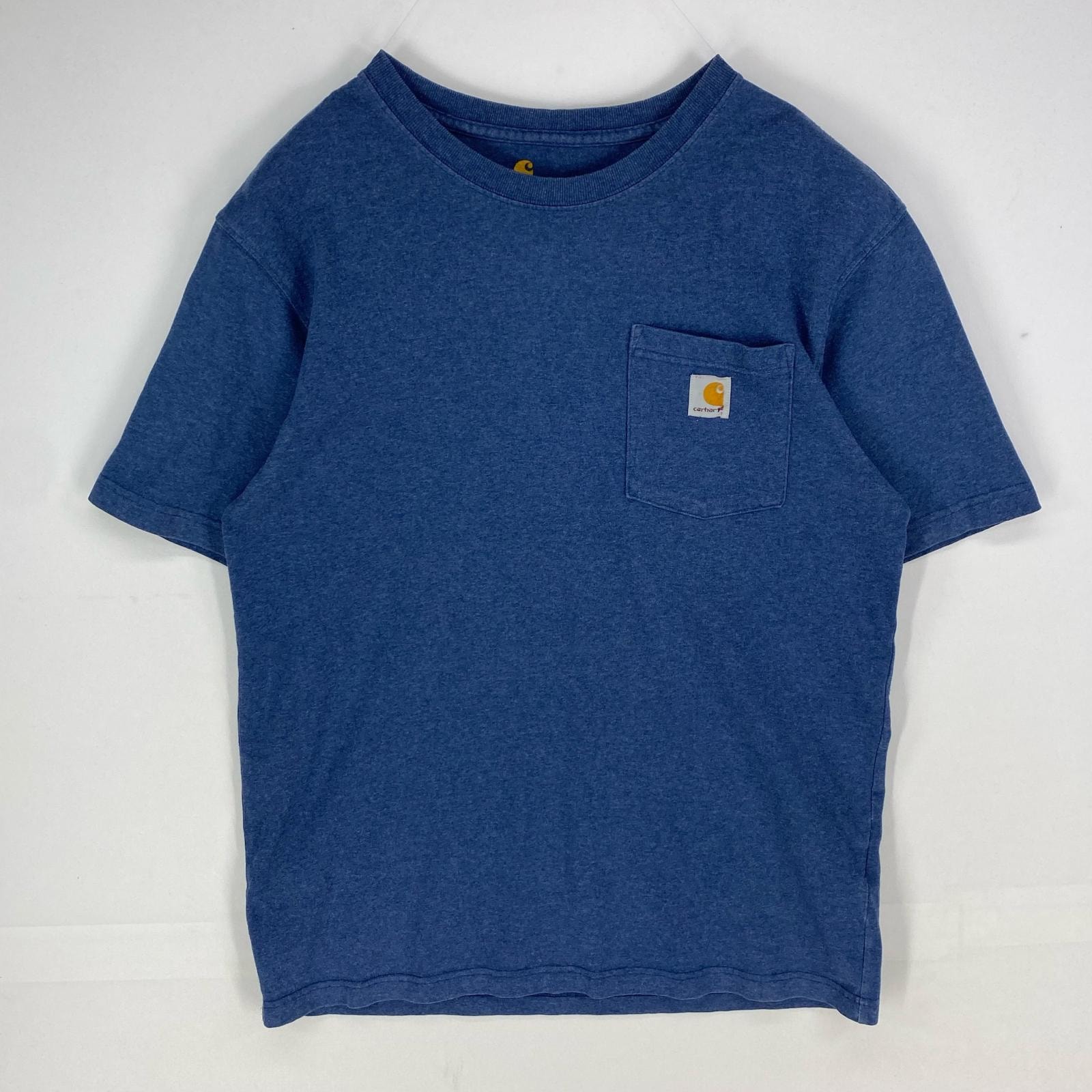 古着 カーハート Carhartt 半袖Tシャツ 胸ポケット ワンポイント クルーネック ショートスリーブ M  ブルー系 メンズ