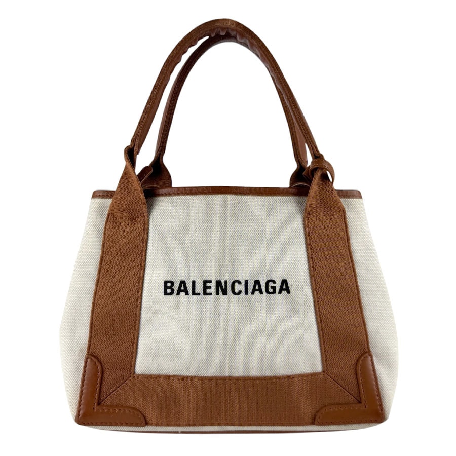 バレンシアガ BALENCIAGA ハンドバッグ ショルダーバッグ ネイビーカバスXS キャンバス/レザー ブラウン/アイボリー レディース 390346【中古】 z9510