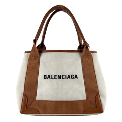 バレンシアガ BALENCIAGA ハンドバッグ ショルダーバッグ ネイビーカバスXS キャンバス/レザー ブラウン/アイボリー レディース 390346【中古】 z9510