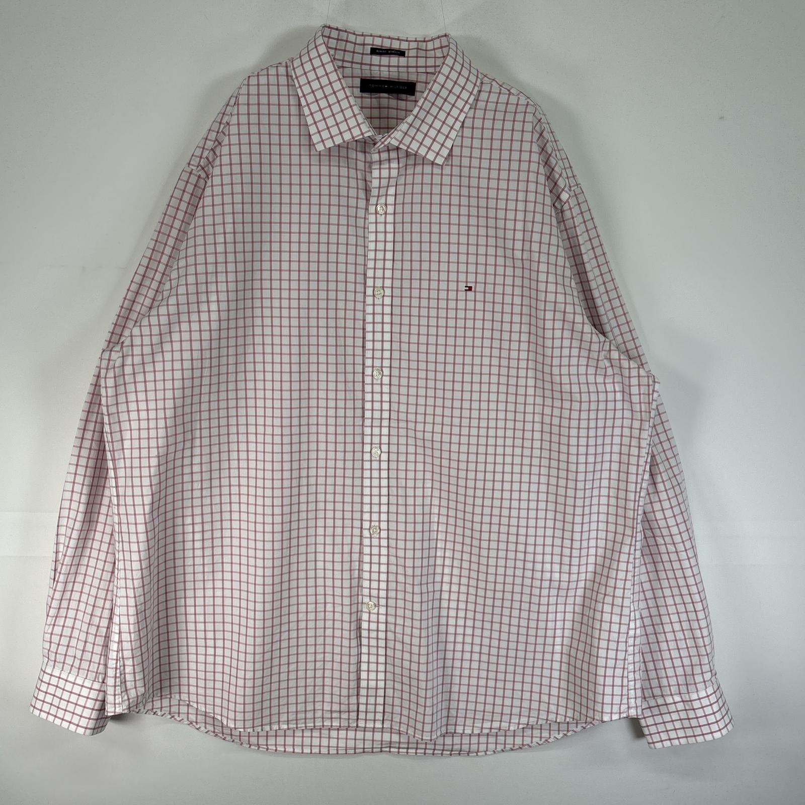 古着 トミーヒルフィガー TOMMY HILFIGER 長袖シャツ チェック ロゴ 刺繍 OEKO-TEX 大きいサイズ 18 34/35 2XL  オレンジ マルチカラー メンズ