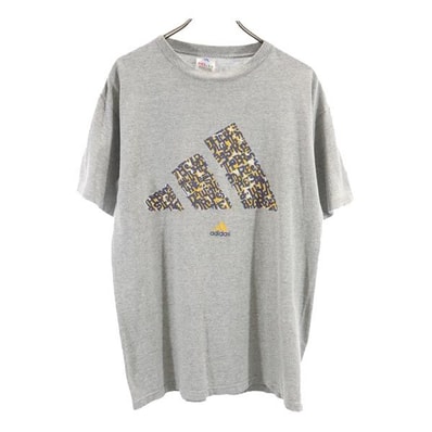 adidas アディダス 90s オールド USA製 ロゴプリント 半袖 Tシャツ S グレー