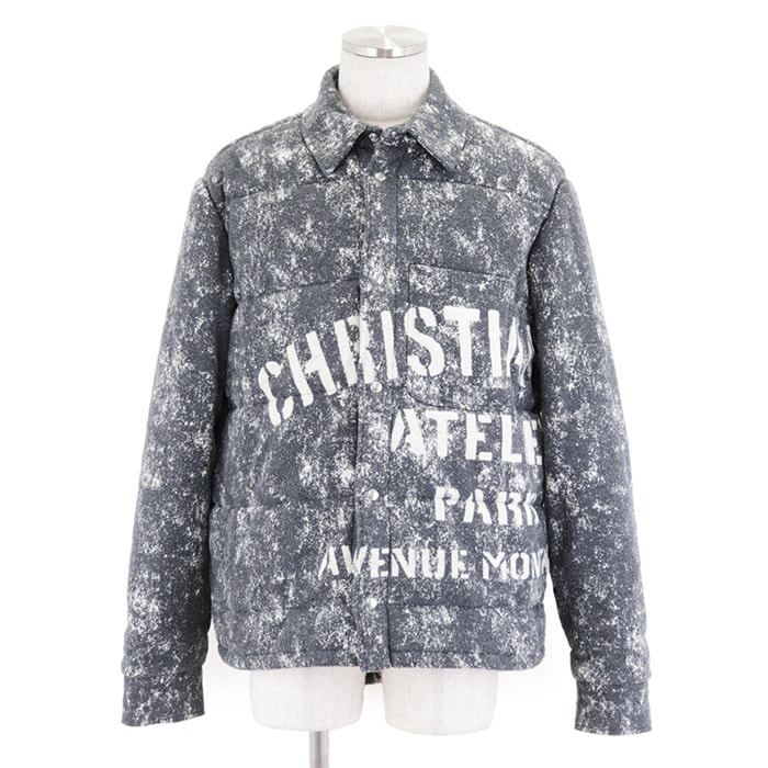 美品 ディオール 2020年製 アトリエグラフィック フランネル キルティング ジャケット メンズ グレー  ホワイト L Dior