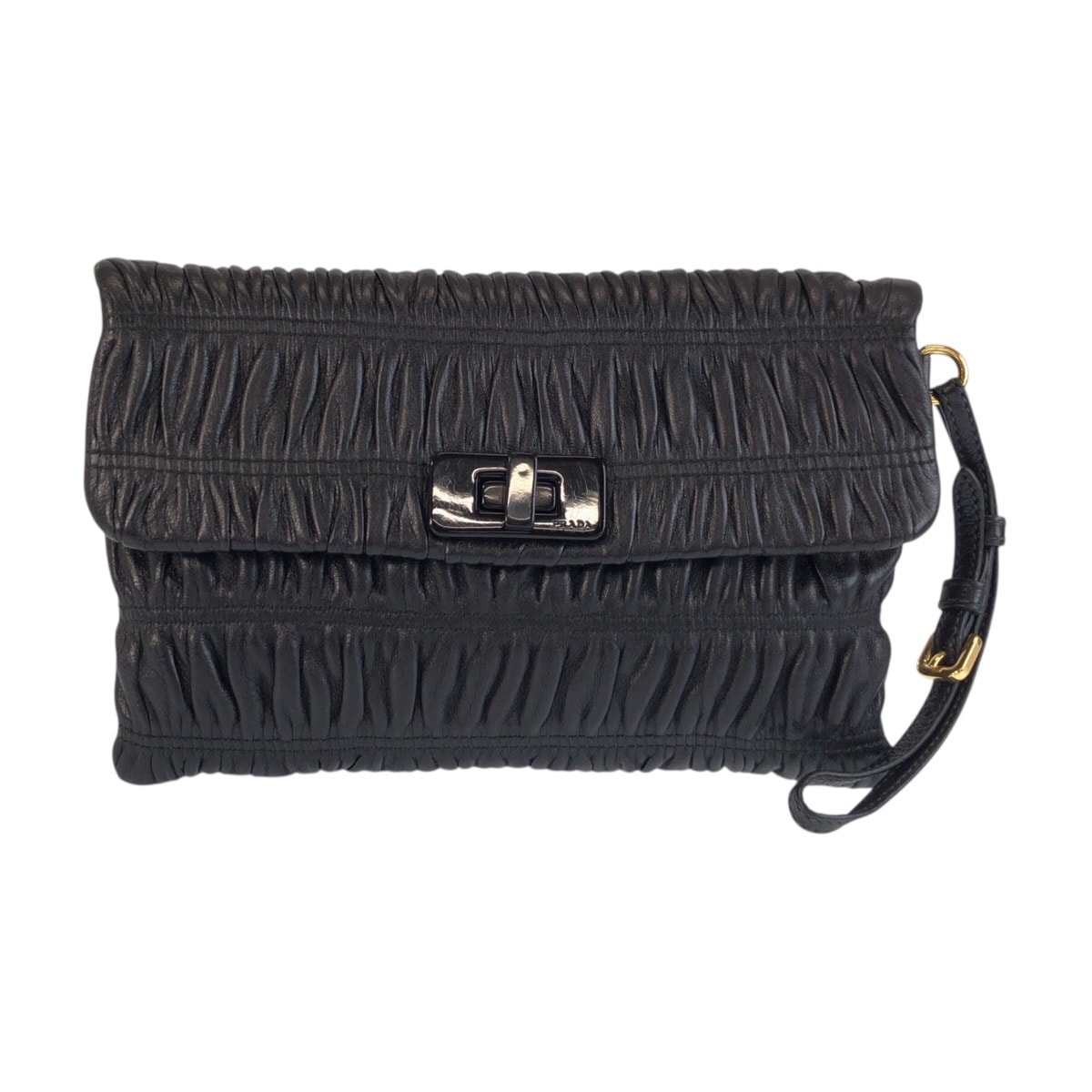 美品 PRADA プラダ ブラック 黒 ゴールド金具 レザー クラッチバッグ ポーチ 601224 【中古】