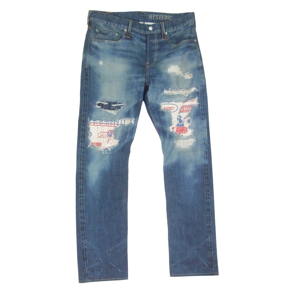 HYSTERIC GLAMOUR ヒステリックグラマー 22SS 02222AP02 ART REMAKE スリム ストレート 転写 トロンプルイユ デニム パンツ インディゴブルー系 M【美品】【中古】