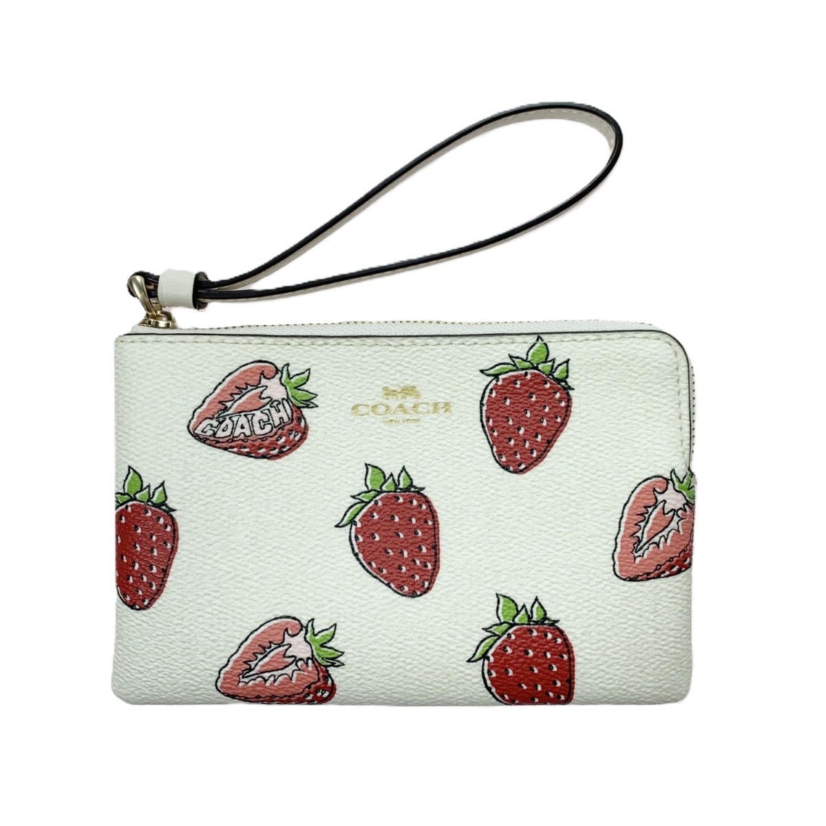 COACH コーチ コーナー ジップ リストレット ストロベリー CBB81 アイボリー ハンドポーチ