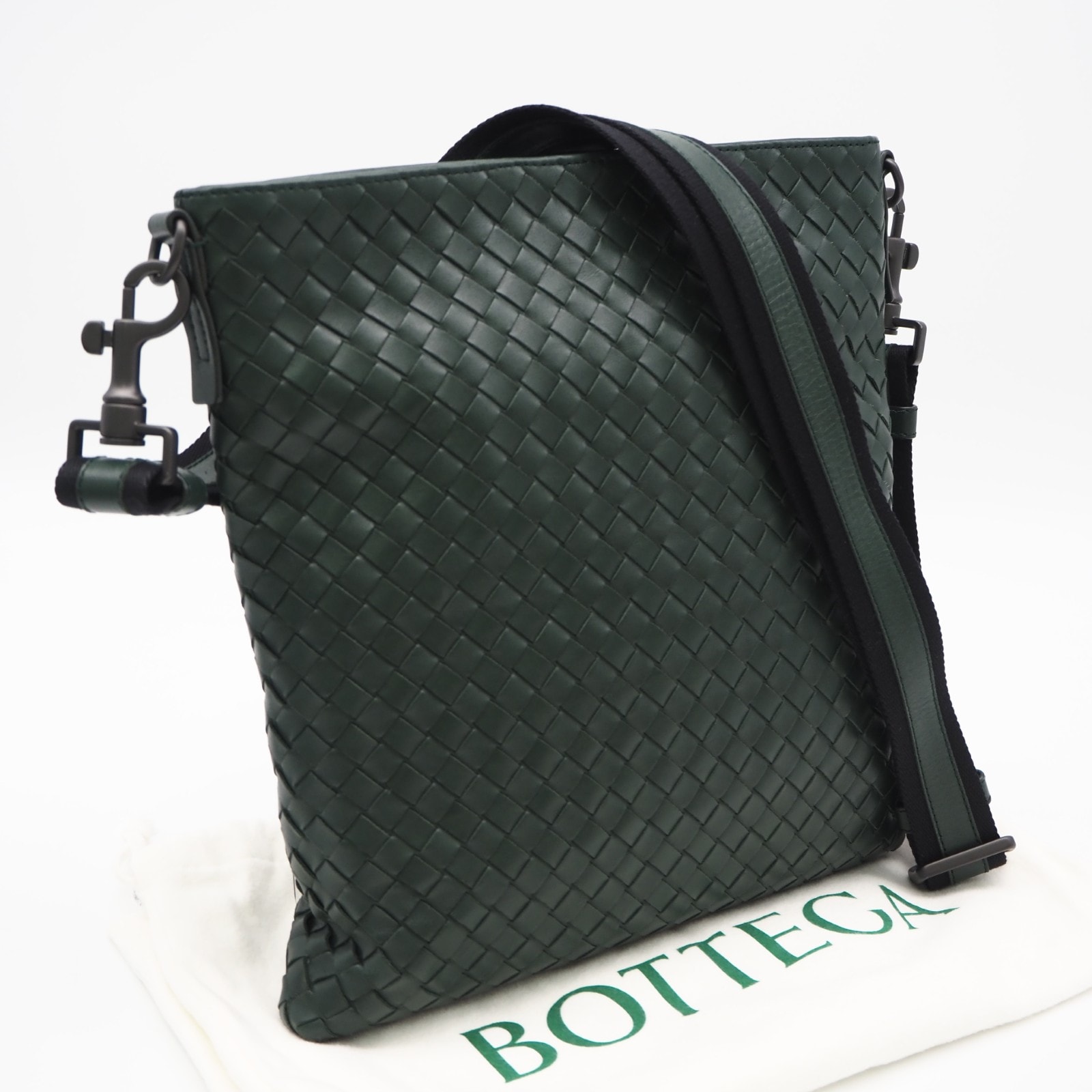 美品 BOTTEGAVENETA ボッテガヴェネタ イントレチャート ショルダーバッグ 276357 ショルダーバッグ グリーン ブラック カーフレザー メンズ
