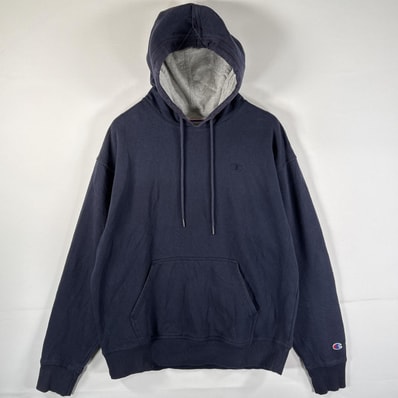 古着 チャンピオン Champion パーカー フード紐 フーディー ワンポイントロゴ刺繍 マフポケット ワンポイントロゴワッペン L ネイビー メンズ