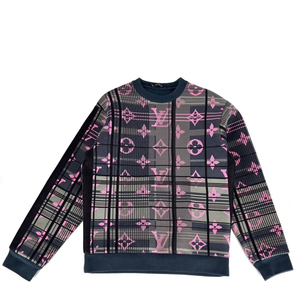 LOUIS VUITTON ルイヴィトン スウェット モノグラムジャガード トレーナー 長袖トップス アパレル 服 XS ネイビー 紺 ピンク コットン ポリエステル メンズ 春 秋 冬 美品【中古品】