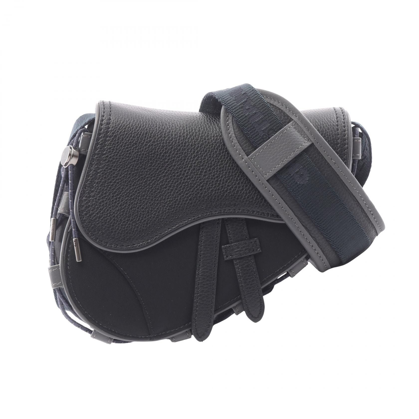 ディオール Dior Christian Dior × Sacai サドル ミニバッグ ショルダーバッグ バッグ ナイロン レザー メンズ ブラック系 【中古】