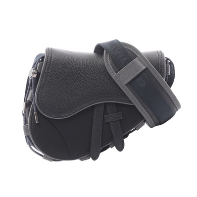 ディオール Dior Christian Dior × Sacai サドル ミニバッグ ショルダーバッグ バッグ ナイロン レザー メンズ ブラック系 【中古】