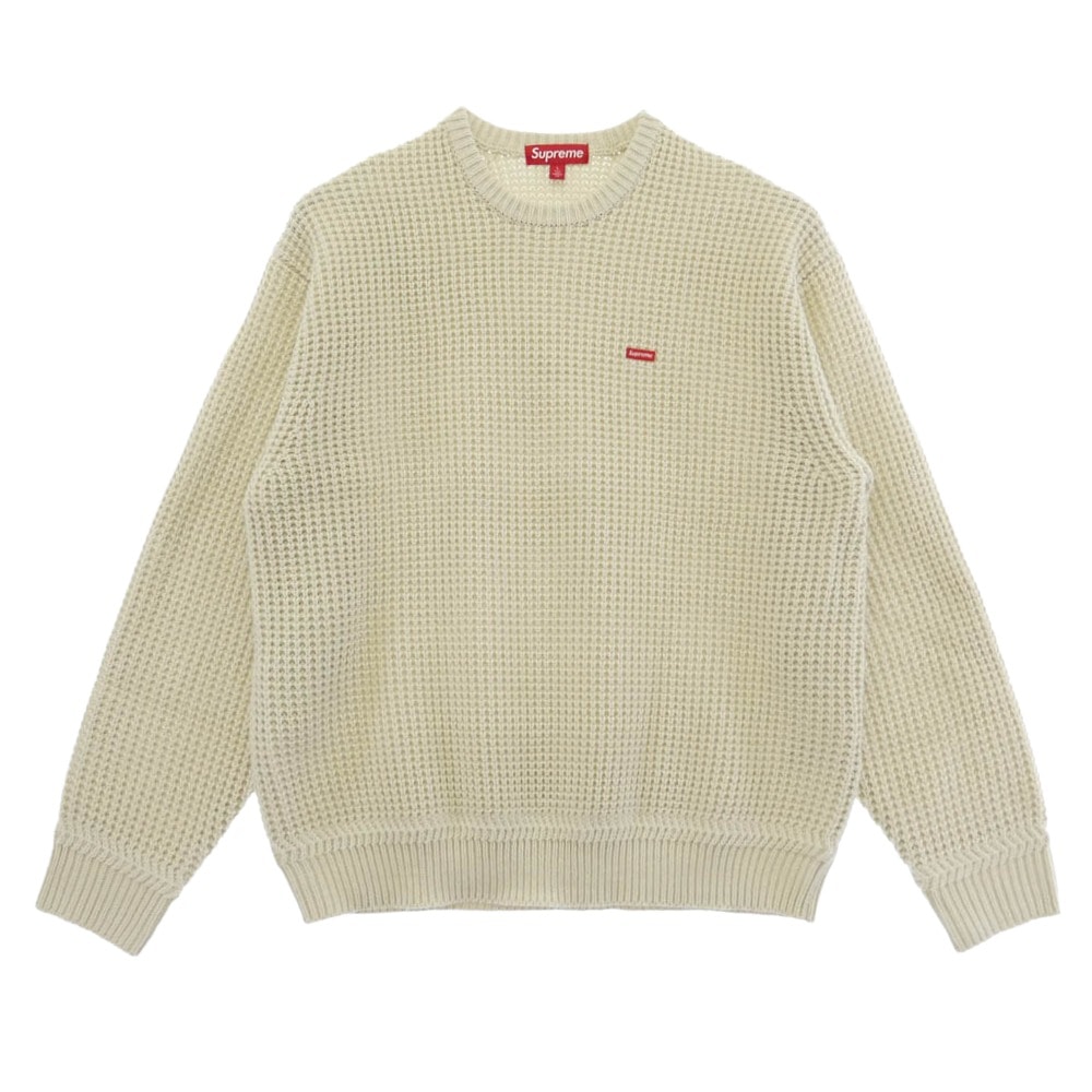 Supreme シュプリーム 24AW Waffle Small Box Sweater スモールボックスロゴ クルーネック ワッフル セーター オフホワイト系 L【美品】【中古】